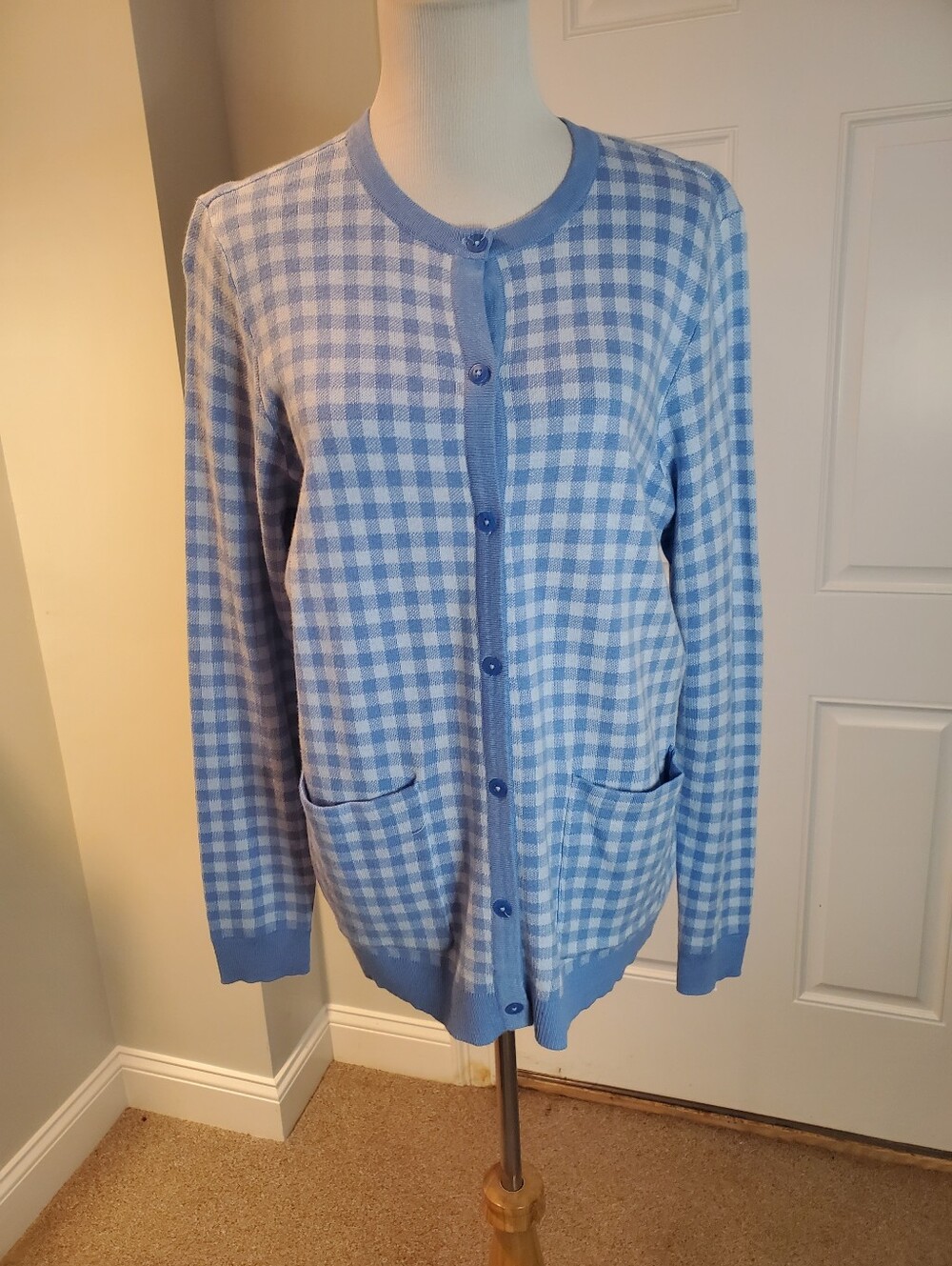 Isaac Mizrahi Blue Gingham Button-Front Cardigan